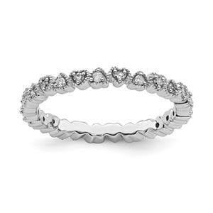 LIV Platinum Silver & White Diamonds Eternity Halo Heart Stackable Band Ring