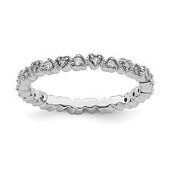 LIV Platinum Silver & White Diamonds Eternity Halo Heart Stackable Band Ring