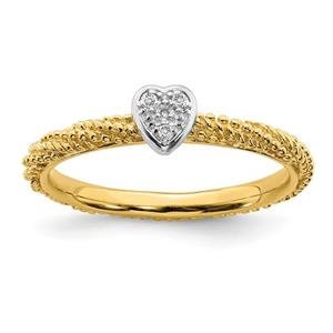 LIV Yellow Gold Sterling Silver & Diamonds Heart Halo Cable Stackable Band Ring