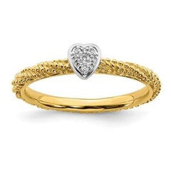 LIV Yellow Gold Sterling Silver & Diamonds Heart Halo Cable Stackable Band Ring