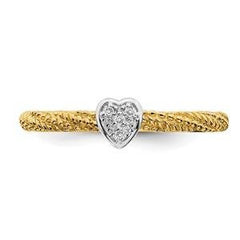 LIV Yellow Gold Sterling Silver & Diamonds Heart Halo Cable Stackable Band Ring