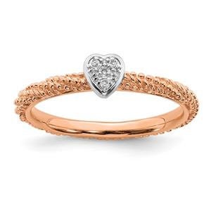 LIV Rose Gold Sterling Silver & Diamonds Heart Halo Cable Stackable Band Ring
