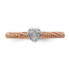 LIV Rose Gold Sterling Silver & Diamonds Heart Halo Cable Stackable Band Ring