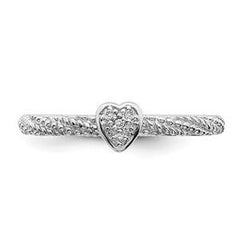 LIV Platinum Sterling Silver & Diamonds Heart Halo Cable Stackable Band Ring