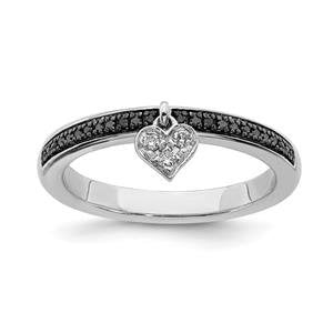 LIV Platinum Sterling Silver & Black Diamonds Heart Halo Stackable Band Ring