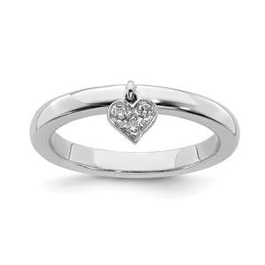LIV Platinum Sterling Silver & White Diamonds Heart Halo Stackable Band Ring