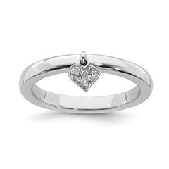 LIV Platinum Sterling Silver & White Diamonds Heart Halo Stackable Band Ring