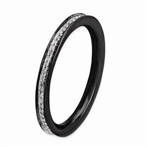 LIV Black Sterling Silver & White Diamonds Eternity Halo Stackable Band Ring