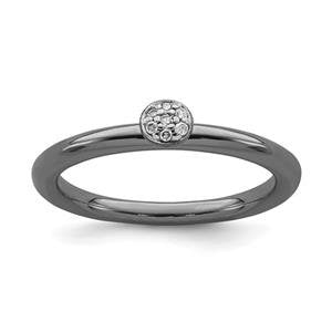LIV 18k Black Gold Sterling Silver & Diamonds Halo Design Stackable Band Ring