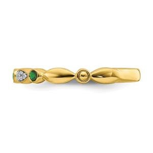 LIV 14k Yellow Gold Diamonds & Green Emeralds 2.50mm Wide Stackable Band Ring