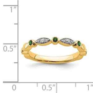 LIV 14k Yellow Gold Diamonds & Green Emeralds 2.50mm Wide Stackable Band Ring