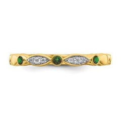 LIV 14k Yellow Gold Diamonds & Green Emeralds 2.50mm Wide Stackable Band Ring