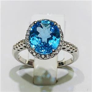 LIV 14k White Gold & Diamonds 0.50ct G-SI1 Blue Topaz 2.65ct Oval Halo Ring