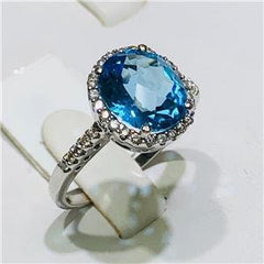 LIV 14k White Gold & Diamonds 0.50ct G-SI1 Blue Topaz 2.65ct Oval Halo Ring