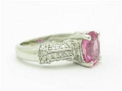 LIV 14k White Gold & Diamonds Pink Sapphire Oval Halo Pave Set Vintage Style Ring