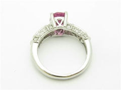 LIV 14k White Gold & Diamonds Pink Sapphire Oval Halo Pave Set Vintage Style Ring