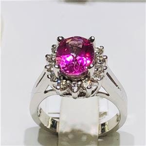 LIV 14k White Gold & Diamonds 0.48ct G-SI1 Pink Sapphire 2.18ct Oval Halo Ring