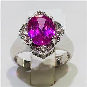 LIV 14k White Gold & Diamonds 0.15ct G-SI1 Pink Sapphire 2.56ct Oval Halo Ring