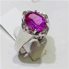 LIV 14k White Gold & Diamonds 0.15ct G-SI1 Pink Sapphire 2.56ct Oval Halo Ring