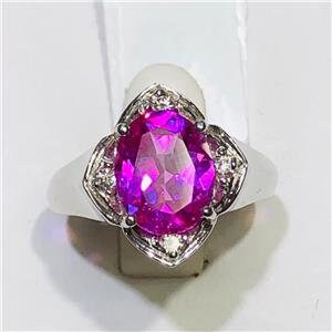 LIV 14k White Gold & Diamonds 0.15ct G-SI1 Pink Sapphire 2.56ct Oval Halo Ring