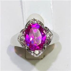 LIV 14k White Gold & Diamonds 0.15ct G-SI1 Pink Sapphire 2.56ct Oval Halo Ring