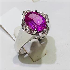 LIV 14k White Gold & Diamonds 0.15ct G-SI1 Pink Sapphire 2.56ct Oval Halo Ring