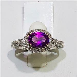 LIV 14k White Gold & Diamonds 0.50ct G-SI1 Pink Sapphire 1.05ct Oval Halo Ring