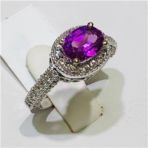 LIV 14k White Gold & Diamonds 0.50ct G-SI1 Pink Sapphire 1.05ct Oval Halo Ring