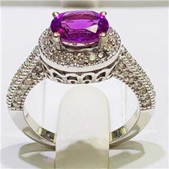 LIV 14k White Gold & Diamonds 0.50ct G-SI1 Pink Sapphire 1.05ct Oval Halo Ring