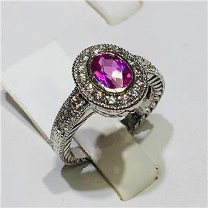 LIV 14k White Gold & Diamonds 0.55ct G-SI1 Pink Sapphire 1.00ct Oval Halo Ring