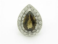 LIV 14k White Gold Genuine Diamond & Smokey Topaz Pear Shape Cocktail Halo Ring