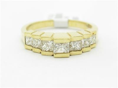 LIV 14k Yellow Gold & Diamond Princess Cut Step Design Wedding Band Ring Bridal Gift