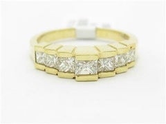 LIV 14k Yellow Gold & Diamond Princess Cut Step Design Wedding Band Ring Bridal Gift