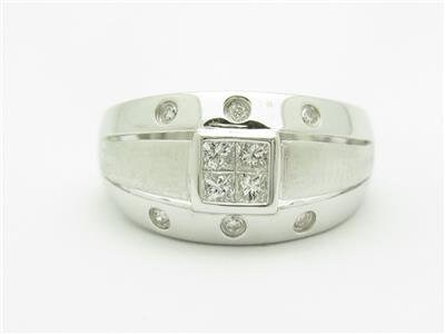 LIV 14k White Gold Genuine Princess Cut White Diamond Halo Band Modern Design Ring
