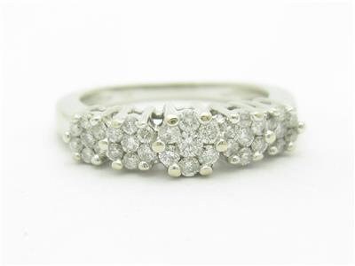 LIV 14k White Gold Genuine Diamond Invisible Flower Design 3 Stone Band Ring Gift