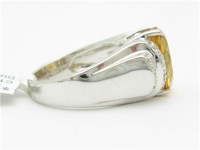 LIV 14kt White Gold Genuine White Diamond Golden Citrine Large Oval Stone Ring Gift