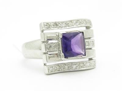 LIV 14kt White Gold Genuine Diamond & Purple Amethyst Halo Design Cushion Cut Ring