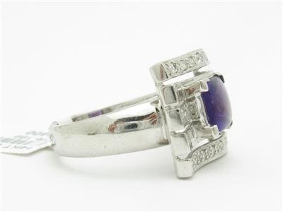 LIV 14kt White Gold Genuine Diamond & Purple Amethyst Halo Design Cushion Cut Ring