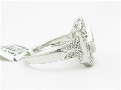 LIV 14kt White Gold Genuine Diamond Princess Cut Sapphire Halo Antique Style Ring