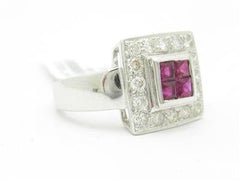 LIV 14kt White Gold Genuine Diamond & Red Ruby Halo Design Princess Cut Ring Gift