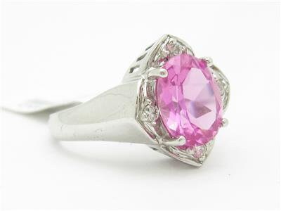 LIV 14kt White Gold Genuine Diamond & Pink Sapphire Halo Design Oval Cut Ring Gift