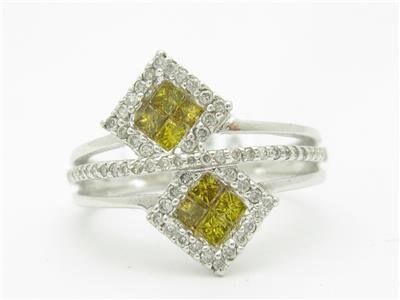 LIV 14kt White Gold Genuine Yellow Diamond 1.00ct Princess Cut Design Band Ring New