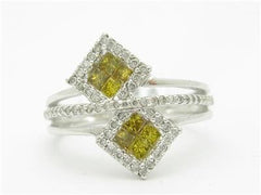 LIV 14kt White Gold Genuine Yellow Diamond 1.00ct Princess Cut Design Band Ring New