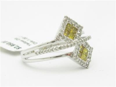 LIV 14kt White Gold Genuine Yellow Diamond 1.00ct Princess Cut Design Band Ring New