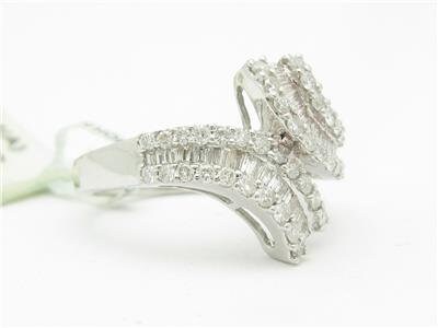 LIV 14kt White Gold Genuine White Diamond 1.00 ct Baguette Design Knuckle Ring Gift