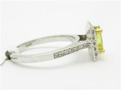 LIV 14kt White Gold 1.05ct Yellow Diamond Halo Engagement Princess Cut Pave Ring New