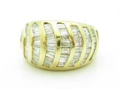 LIV 14KT Yellow Gold Genuine White DIamond Channel Set Baguette Wide Band Ring Gift