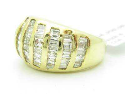 LIV 14KT Yellow Gold Genuine White DIamond Channel Set Baguette Wide Band Ring Gift