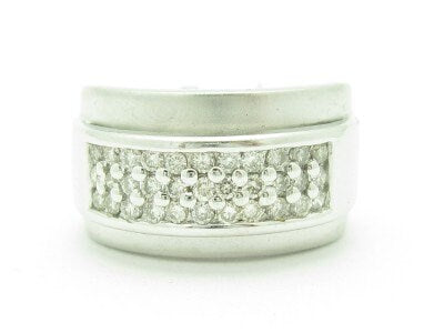 LIV 14KT Solid White Gold Genuine White Diamond Pave Set Wide Band Design Ring Gift