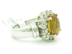 LIV 14KT White Gold Genuine White Diamond & Golden Citrine Oval Cocktail Ring Gift